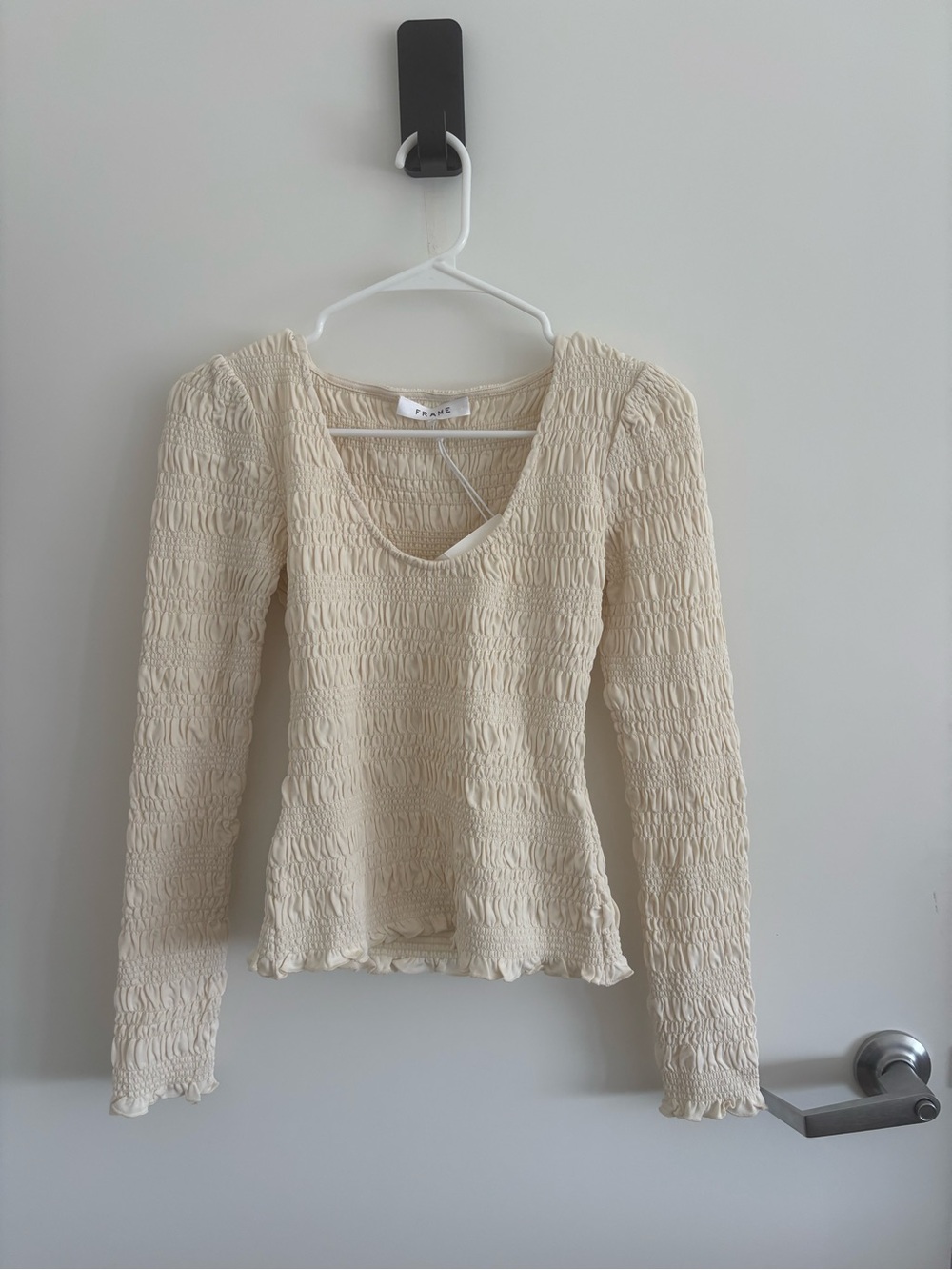 NWT Frame Denim Cream Smocked Knit Top Long-Sleeve Top